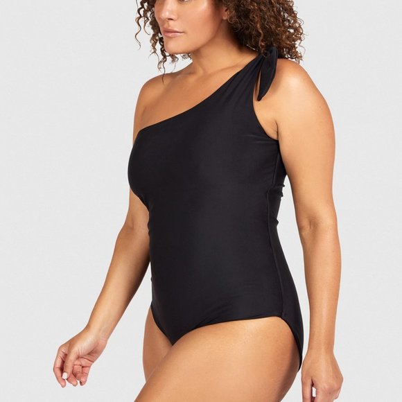 Saint Somebody Swim Now or Never One Shoulder Black Swimsuit Bathing Suit - Picture 4 of 11